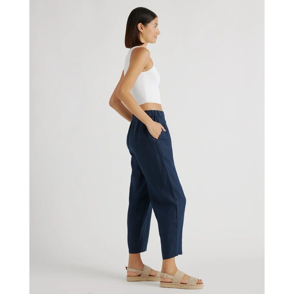 Quince European Linen Tapered Ankle Culotte Pants M Navy New Coastal Minimalist